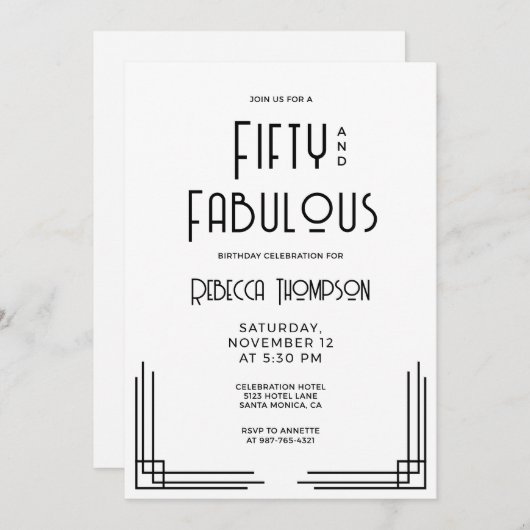 Fifty and Fabulous Modern Art Deco 50th Birthday Kaart (Voorkant / Achterkant)