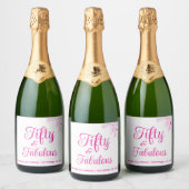 Fifty and Fabulous Modern Script Birthday Party Sparkling Wijnetiket (Flessen)