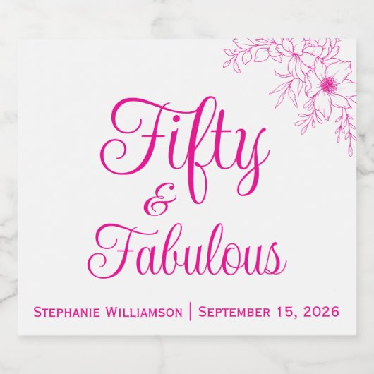 Fifty and Fabulous Modern Script Birthday Party Sparkling Wijnetiket (Enkel label)