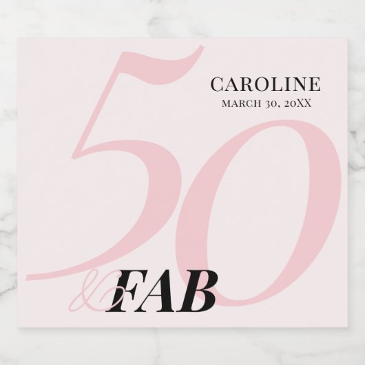 Fifty and Fabulous Name Date Birthday Invitation Sparkling Wijnetiket (Enkel label)