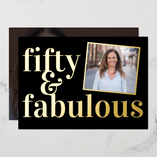 Fifty and Fabulous Photo 50th Birthday Gold Folie Uitnodiging (Voorkant / Achterkant)