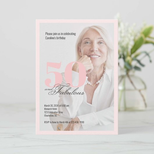 Fifty and Fabulous Photo 50th Birthday Invitation Kaart