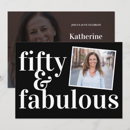 Fifty and Fabulous Photo 50th Birthday Kaart (Voorkant / Achterkant)