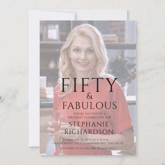 Fifty and Fabulous Photo 50th Birthday Party Kaart (Voorkant)