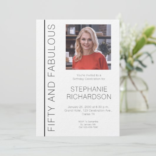 Fifty and Fabulous Photo 50th Birthday Party Kaart (Staand voorkant)