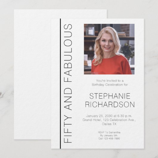Fifty and Fabulous Photo 50th Birthday Party Kaart (Voorkant / Achterkant)