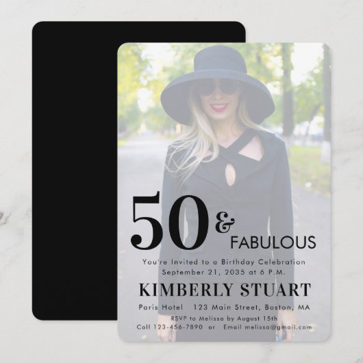 Fifty and Fabulous Photo 50th Birthday Party Kaart (Voorkant / Achterkant)