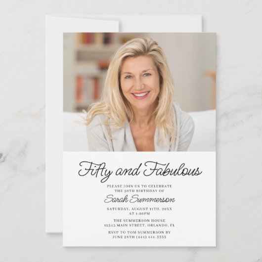 Fifty and Fabulous Photo 50th Birthday Party Kaart (Voorkant)