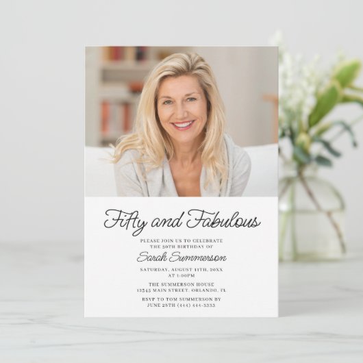 Fifty and Fabulous Photo 50th Birthday Party Kaart (Staand voorkant)