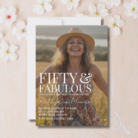 Fifty and Fabulous Photo 50th Birthday Party Kaart