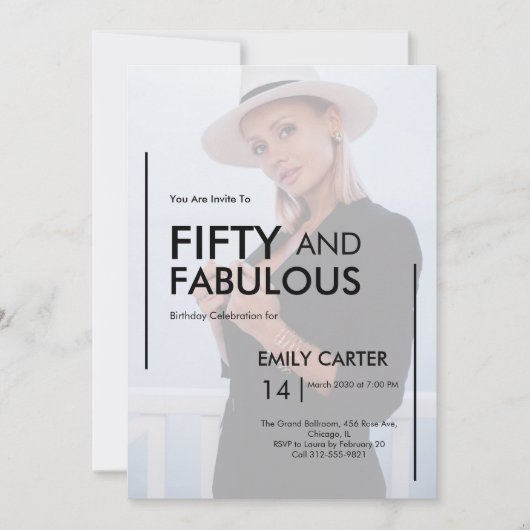 Fifty and Fabulous Photo 50th Birthday Party Kaart (Voorkant)