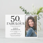 Fifty and Fabulous Photo 50th Birthday Party Kaart (Staand voorkant)