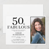 Fifty and Fabulous Photo 50th Birthday Party Kaart (Voorkant / Achterkant)