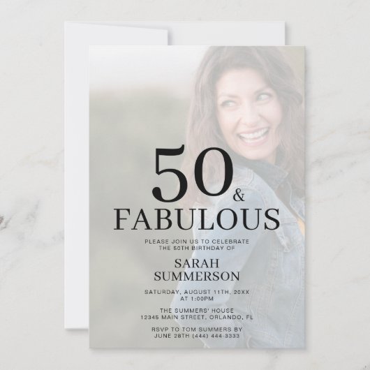 Fifty and Fabulous Photo 50th Birthday Party Kaart (Voorkant)
