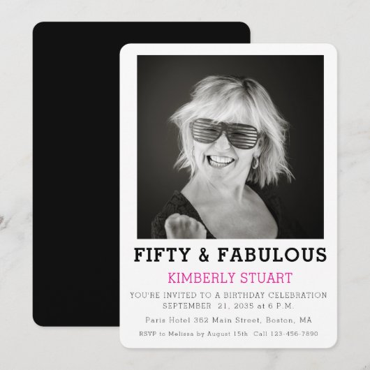 Fifty and Fabulous Photo 50th Birthday Party Kaart (Voorkant / Achterkant)