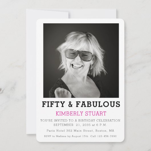 Fifty and Fabulous Photo 50th Birthday Party Kaart (Voorkant)