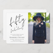 Fifty and Fabulous Photo 50th Script Birthday Kaart (Voorkant / Achterkant)