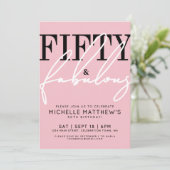 Fifty And Fabulous Pink 50th Birthday Party Kaart (Staand voorkant)