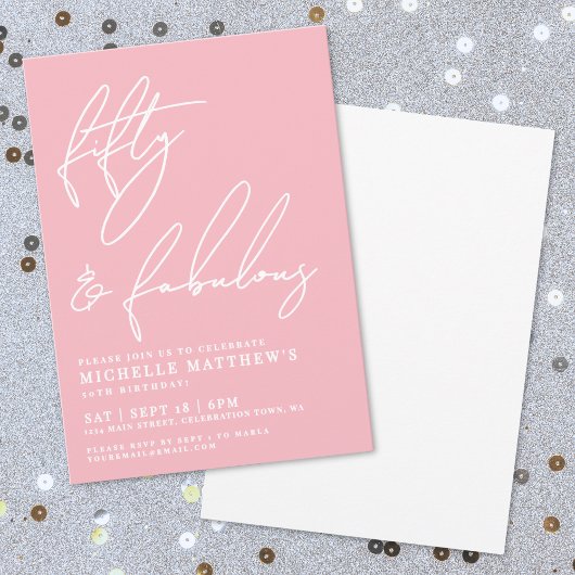 Fifty And Fabulous Pink 50th Birthday Party Kaart