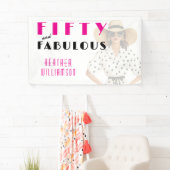 Fifty and Fabulous Pink Black 50th Birthday Banner (Insitu)