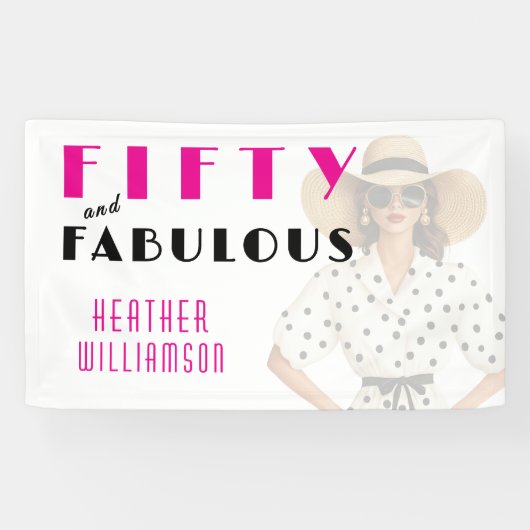 Fifty and Fabulous Pink Black 50th Birthday Banner (Horizontaal)