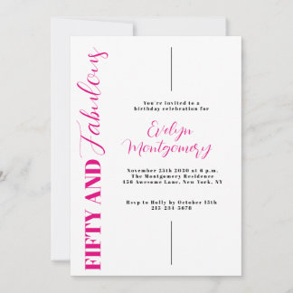 Fifty and Fabulous Pink Black 50th Birthday Party Kaart