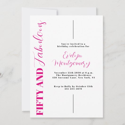 Fifty and Fabulous Pink Black 50th Birthday Party  Kaart (Voorkant)