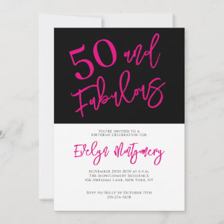 Fifty and Fabulous Pink Black 50th Birthday Party Kaart
