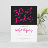 Fifty and Fabulous Pink Black 50th Birthday Party Kaart (Staand voorkant)