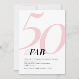 Fifty and Fabulous Pink Bold Birthday Invitation Kaart