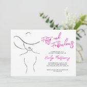 Fifty and Fabulous Pink Line Art Birthday Party Kaart (Staand voorkant)