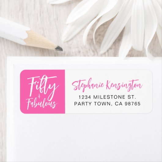 Fifty and Fabulous Pink Script 50th Birthday Party Etiket (Insitu)
