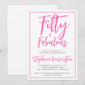 Fifty and Fabulous Pink Script 50th Birthday Party Kaart (Voorkant / Achterkant)
