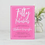 Fifty and Fabulous Pink Script 50th Birthday Party Kaart (Staand voorkant)