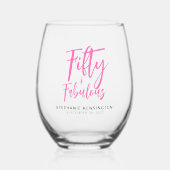 Fifty and Fabulous Pink Script 50th Birthday Party Wijnglas Zonder Voet (Voorkant)