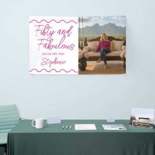 Fifty and Fabulous Pink Script Banner (Beurs)