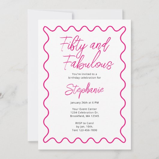 Fifty and Fabulous Pink Script Kaart (Voorkant)