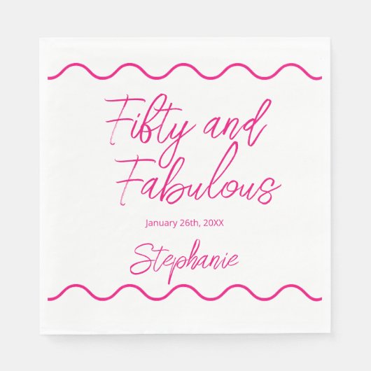 Fifty and Fabulous Pink Script Servet (Voorkant)