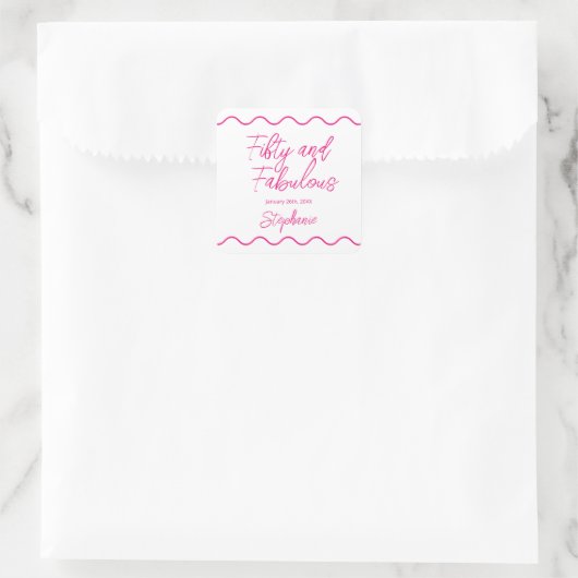 Fifty and Fabulous Pink Script Vierkante Sticker (Tas)