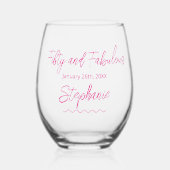 Fifty and Fabulous Pink Script Wijnglas Zonder Voet (Links)
