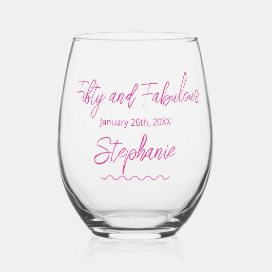 Fifty and Fabulous Pink Script Wijnglas Zonder Voet (Links)