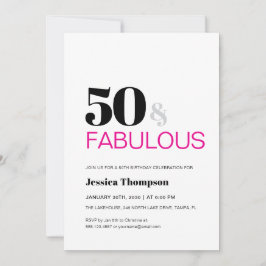 Fifty and Fabulous Pink Typography 50 Birthday Kaart