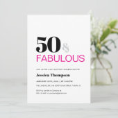 Fifty and Fabulous Pink Typography 50 Birthday Kaart (Staand voorkant)