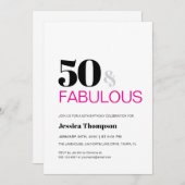 Fifty and Fabulous Pink Typography 50 Birthday Kaart (Voorkant / Achterkant)