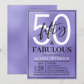Fifty and Fabulous Purple Script 50th Birthday Kaart (Voorkant / Achterkant)