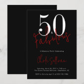 Fifty and Fabulous Red Black 50th Birthday Party Kaart (Voorkant / Achterkant)