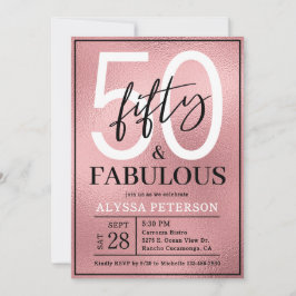 Fifty and Fabulous Rose Gold Script 50th Birthday Kaart