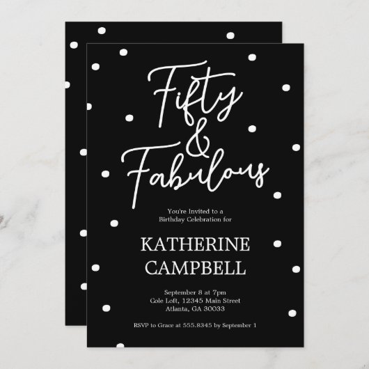 Fifty and Fabulous Script 50th Birthday Kaart (Voorkant / Achterkant)