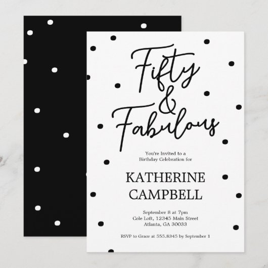 Fifty and Fabulous Script 50th Birthday Kaart (Voorkant / Achterkant)