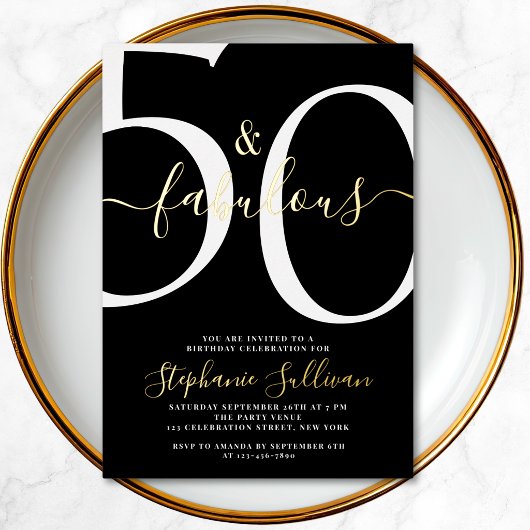 Fifty and Fabulous Script 50th Birthday Party Folie Uitnodiging